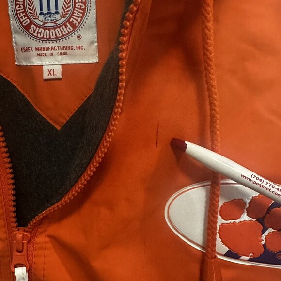 Clemson Men’s Jacket Hooded Fleece-Lined Wind Rain Coat Vinyl Tigers Orange XL - Picture 7 of 16